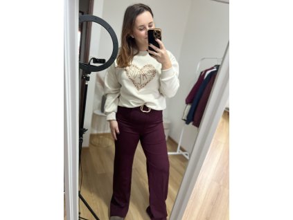 Vínové kalhoty se širokými nohavicemi