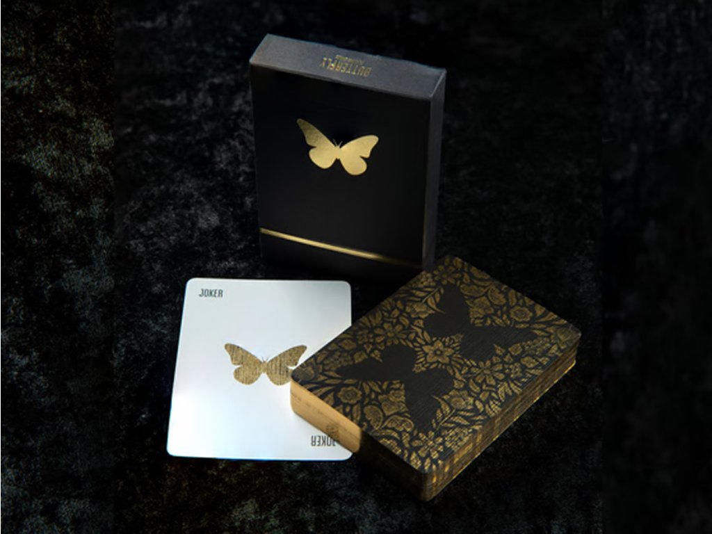 Butterfly Playing Cards Black & Gold Marked Gilded Prototype