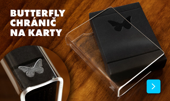 Plastový chránic na karty s vyrytým motýlím logem Butterfly Playing Cards.
