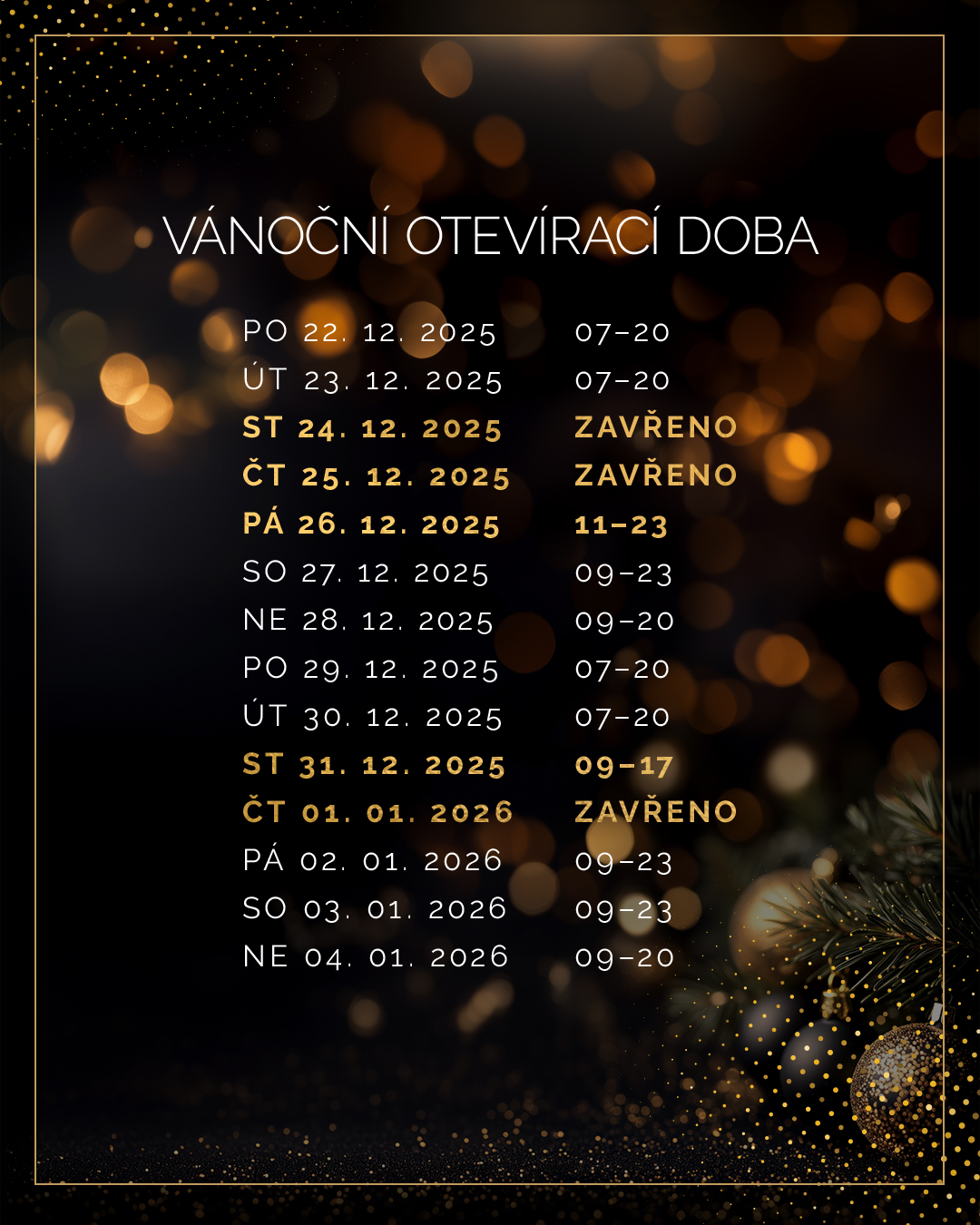 Vánoční otevírací doba prodejny a enotéky vinařství 2025