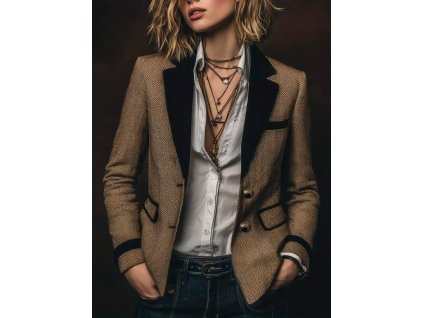 Sako hnědé s černým límcem