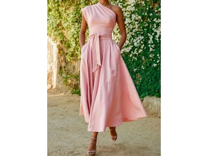 Šaty růžové jedno rameno