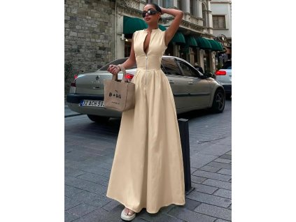 Šaty krémové dlouhé zip 11
