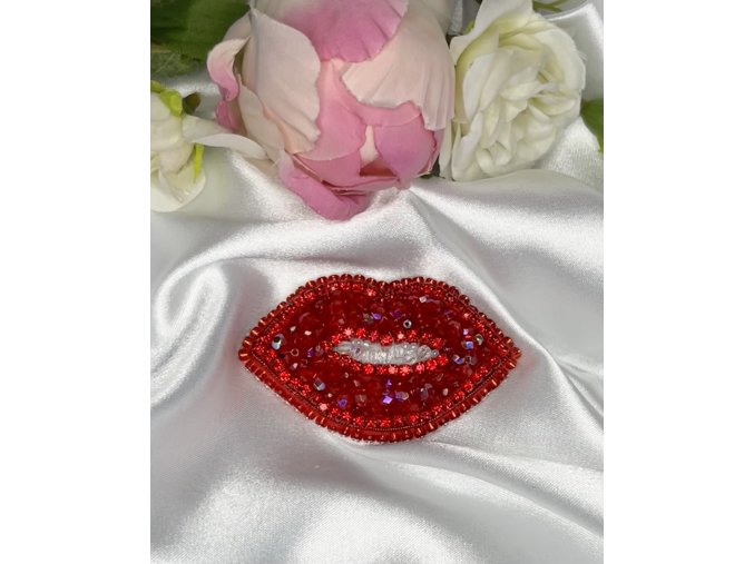 Vyšívaná brož - LIPS