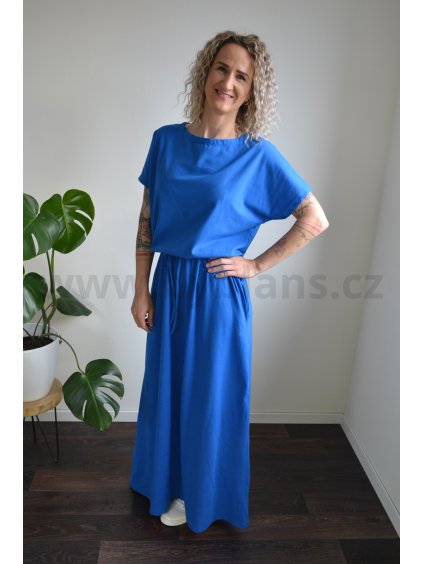 Modré maxi šaty s kapsami Trixie