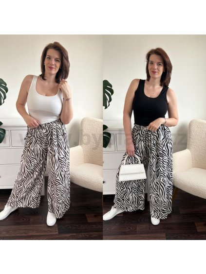 Volné kalhoty se zvířecím vzorem Zebra