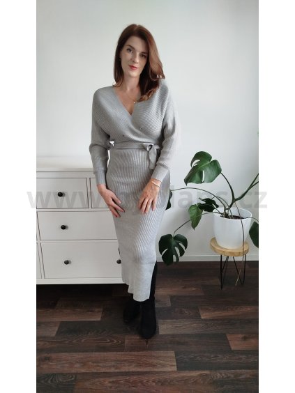 Dlouhé šedé svetrové šaty Warm