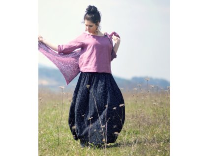 Maxi sukně z mušelínu - černá puntíčková