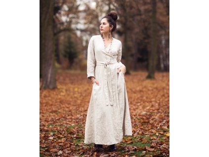 Lněné maxišaty zavinovací Režné