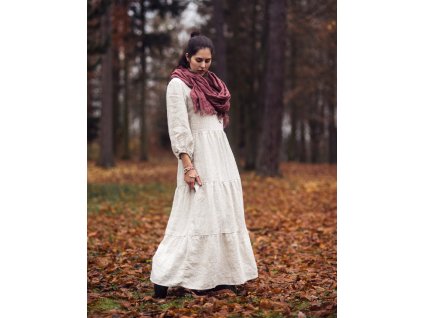 Lněné maxišaty s volány Režné