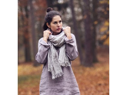 Lněný šál Světlešedý