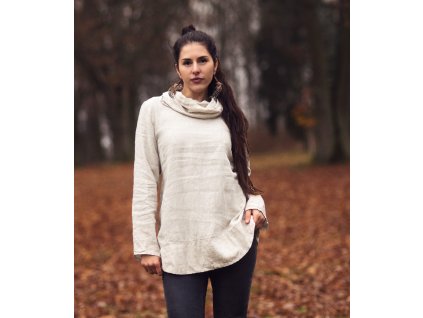 Lněná tunika s rolákem režná