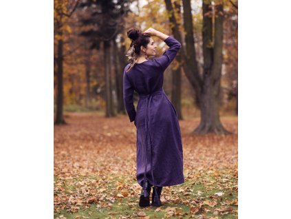 Lněné maxi šaty Švestkové