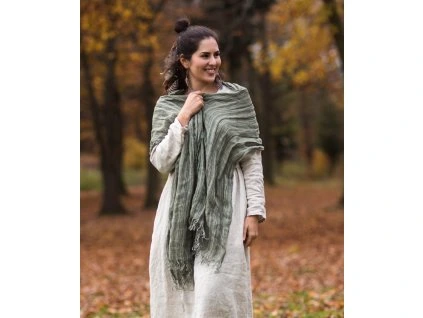 Lněný šál Zelené proužky