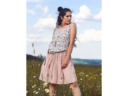 Lněná sukně -  Pudrová