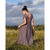 Lněné maxišaty tmavě šedofialové s vázáním