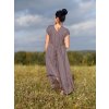 Lněné maxišaty tmavě šedofialové s vázáním