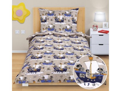 10268 1 detske povleceni bavlna junior 1 ks 140x200 cm 1 ks 70x90 cm namornik modry zip bellatex