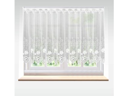 Záclona žakárová, Růžena vitrážka metráž, bílá (METRÁŽ 50 cm)