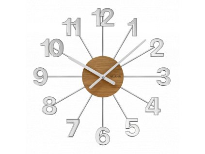 Velké dřevěné stříbrné hodiny VLAHA DESIGN se stříbrnými ručičkami ⌀ 42 cm