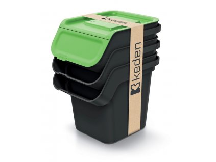 Odpadkový koš KADDI Q SET recyklovaně černý s filtrem, objem 3 x 20l