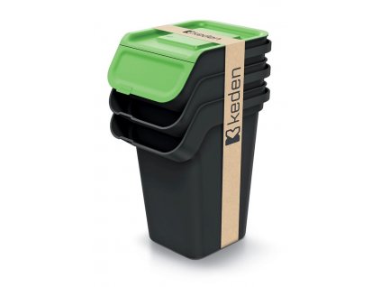 Odpadkový koš KADDI Q SET recyklovaně černý s filtrem, objem 3 x 25l