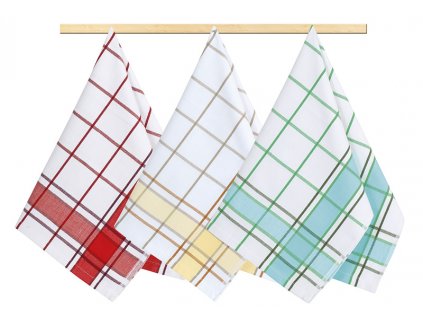 61619 bellatex kuchynske uterky sada 3 kusu 50x70 cm kostka tyrkys zluta cervena