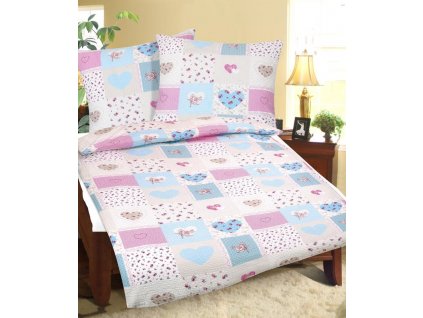 61901 povleceni krepove 1 ks 140x220 cm 1 ks 70x90 cm srdce modre ruzove