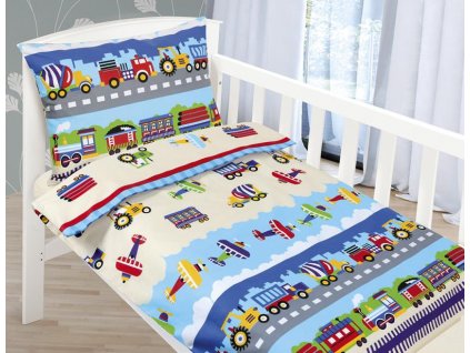62015 detske povleceni bavlna agata 1 ks 90x135 cm 1 ks 45x60 cm letadla a auta modra zip bellatex