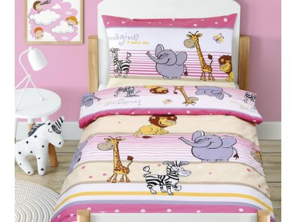 63122 bellatex detske povleceni bavlna beata 1 ks 100x135 cm 1 ks 45x60 cm safari ruzove zip