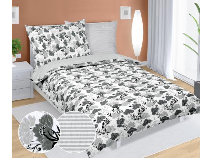 65894 1 povleceni krepove 1 ks 140x200 cm 1 ks 70x90 cm jedna strana sedy kvet druha strana sedy prouzek