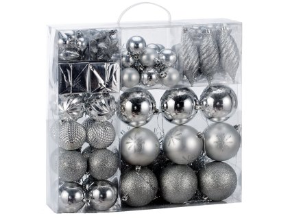 Vánoční ozdoby sada 103 kusů | stříbrné