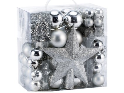Vánoční ozdoby sada 77 kusů | stříbrné