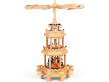 Vánoční dřevěná pyramida s kolotočem | přírodní