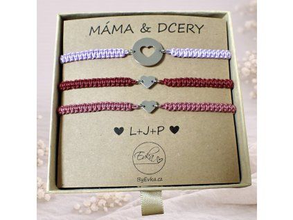 SET: Kulaté srdce a 2x vnitřní srdce (např. máma a dcery) - náramky