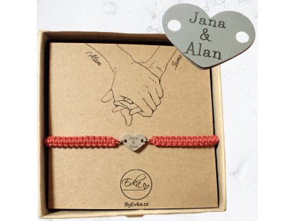 By Evka macrame náramek se jmény na srdíčku z chirucgické oceli, gravírovaný vlastní text nebo datum (11)