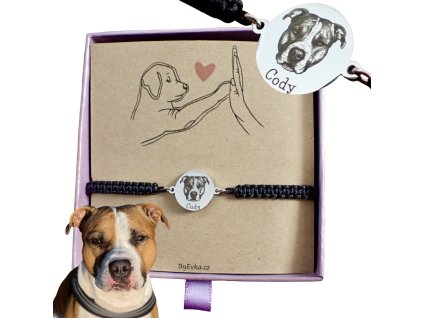 Náramek s gravírovaným portrétem hlavy domácího mazlíčka (např. pes/kočka, ...) - stříbrné kolečko II.