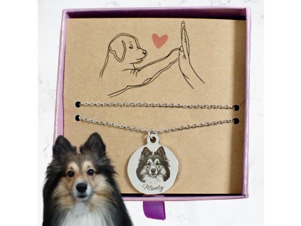 Portrét hlavy domácího mazlíčka (pes, kočka,...) - kulatý přívěsek - stříbrný řetízek na krk