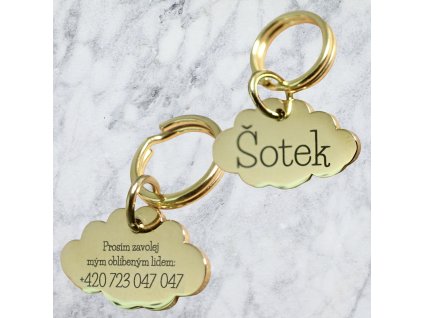 Psí známka ve tvaru mraku - zlatá