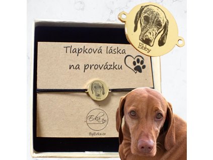 Náramek s gravírovaným portrétem domácího mazlíčka (např. pes/kočka, ...) - zlaté kolečko II.