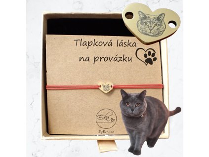 Náramek s gravírovaným portrétem hlavy domácího mazlíčka (např. pes/kočka,...) - zlaté srdíčko