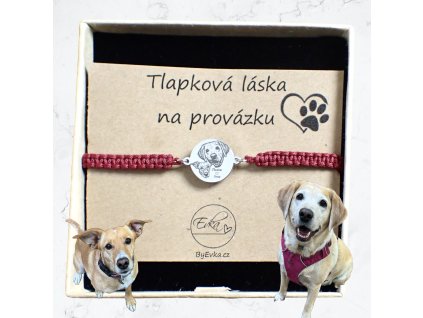 Náramek s gravírovanými portréty hlav dvou domácích mazlíčků (např. pes/kočka, ...) - stříbrné kolečko