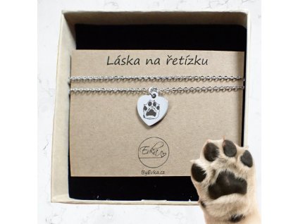 By Evka řetízek na krk s gravírovanou tlapkou domácího mazlíčka pes, kočka stříbrný chirurgická ocel (1)