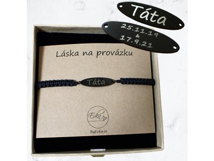 Gravírování vlastního textu na černý ovál - náramek s textem na přání