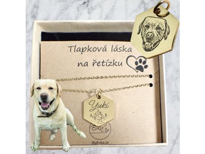 By Evka zlatý náhrdelník řetízek na krk s portrétem psa domácí mazlíček tlapková láska dárek pro pejskaře (1)