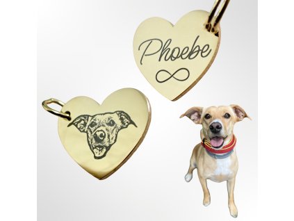 By Evka klíčenka s portrétem domácího mazlíčka zlaté srdíčko klíčenka dárek pro pejskaře (2)