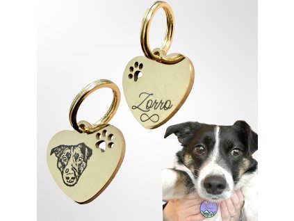 By Evka klíčenka s portrétem domácího mazlíčka zlaté srdíčko s tlapkou klíčenka dárek pro pejskaře (1)