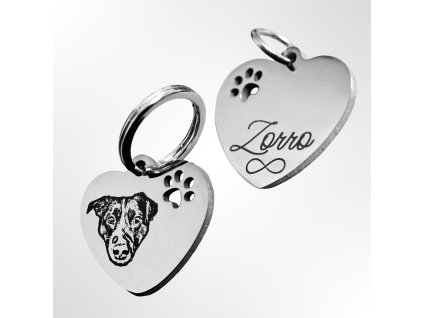By Evka klíčenka s portrétem domácího mazlíčka stříbrné srdíčko s tlapkou klíčenka dárek pro pejskaře (7)