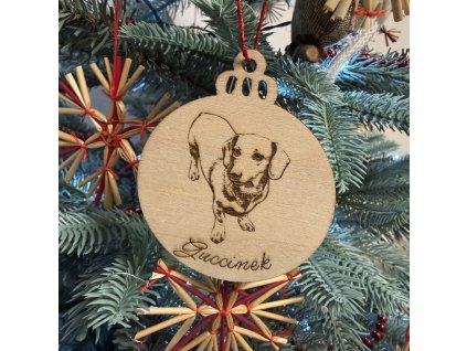 Dřevěná vánoční ozdoba ve tvaru baňky s gravírováním Vašeho zvířete