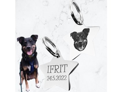 By Evka přívěsek na klíče s portrétem psa nebo jiného domácího mazlíčka - stříbrná hvězdička